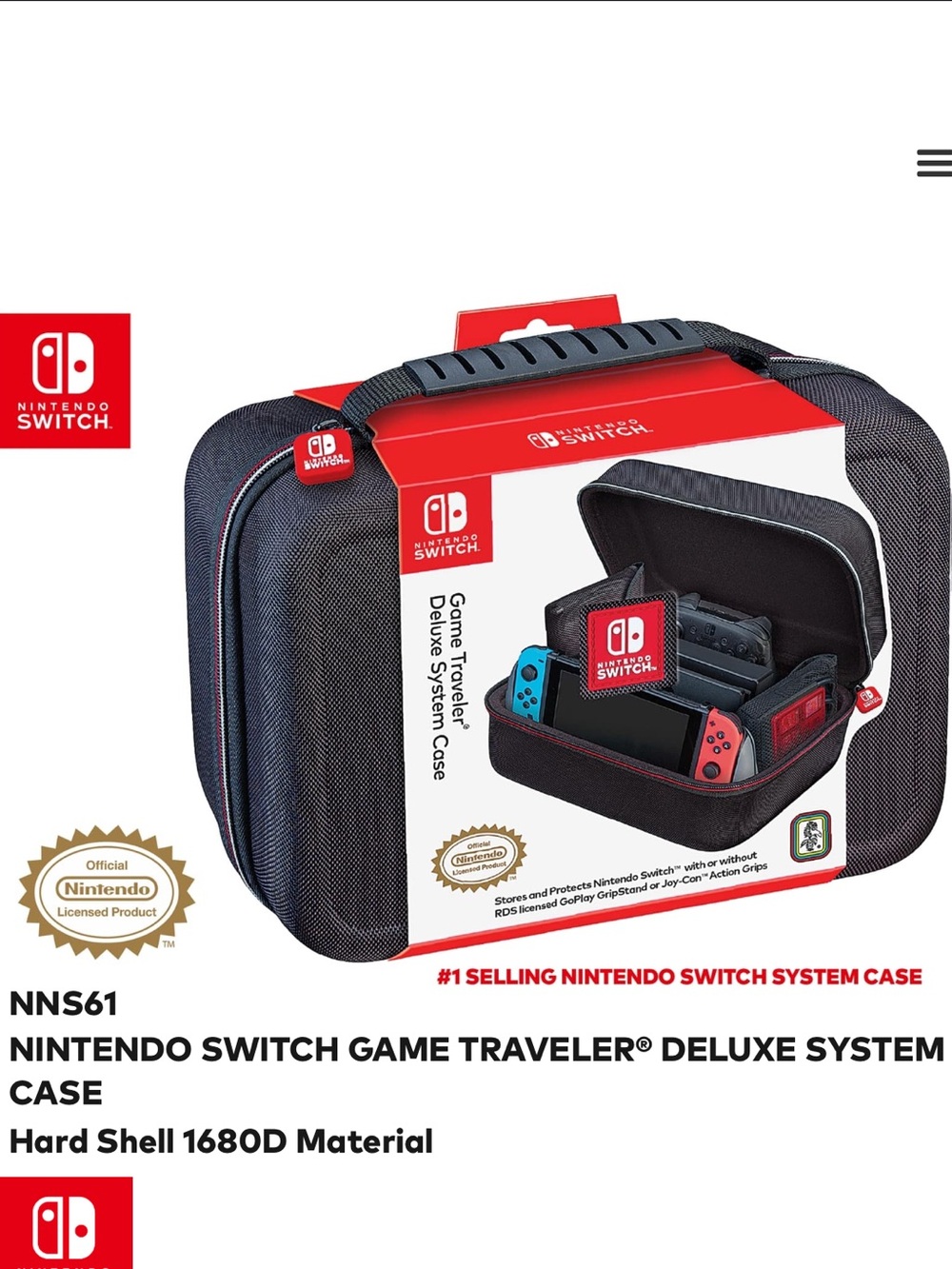 Nintendo Switch Deluxe Travel Case in Black with Red Accents